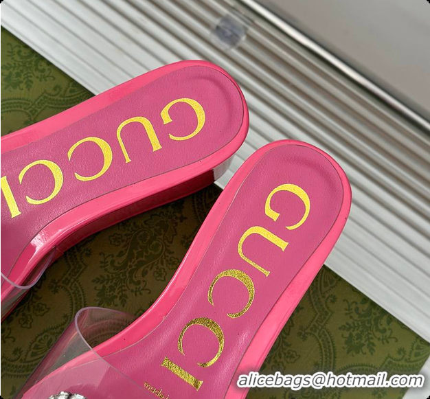 Pretty Style Gucci Crystal-Embellished Transparent High Slides Pink 60701603