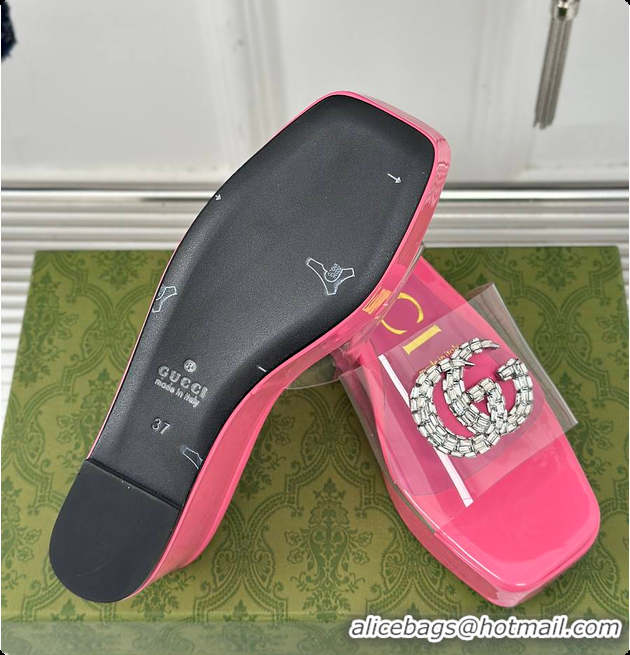 Pretty Style Gucci Crystal-Embellished Transparent High Slides Pink 60701603