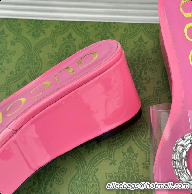 Pretty Style Gucci Crystal-Embellished Transparent High Slides Pink 60701603