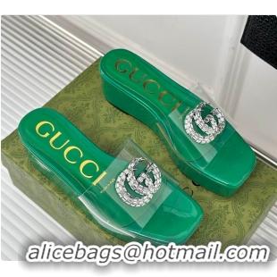Pretty Style Gucci Crystal-Embellished Transparent High Slides Green 60701603