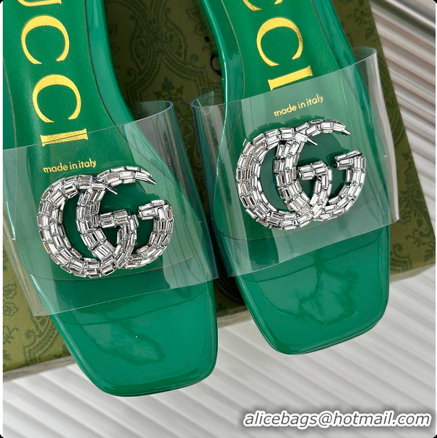 Pretty Style Gucci Crystal-Embellished Transparent High Slides Green 60701603