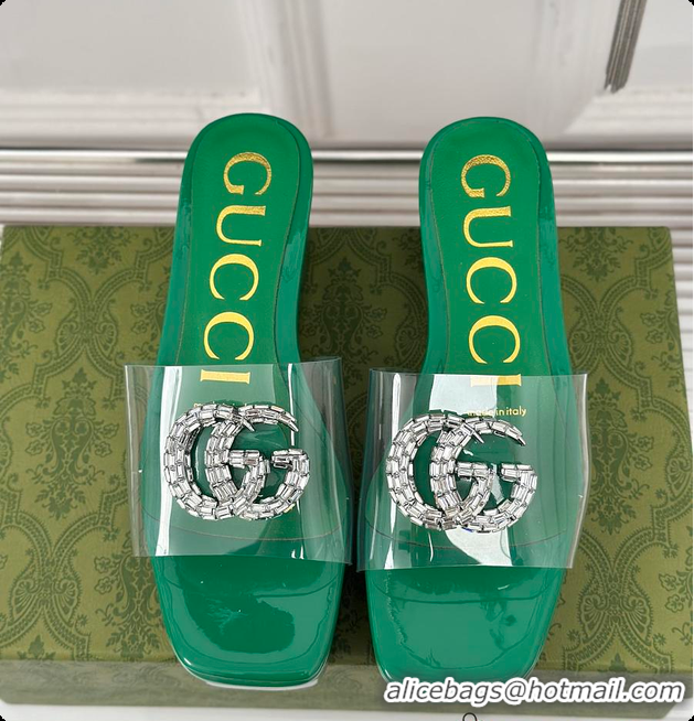 Pretty Style Gucci Crystal-Embellished Transparent High Slides Green 60701603