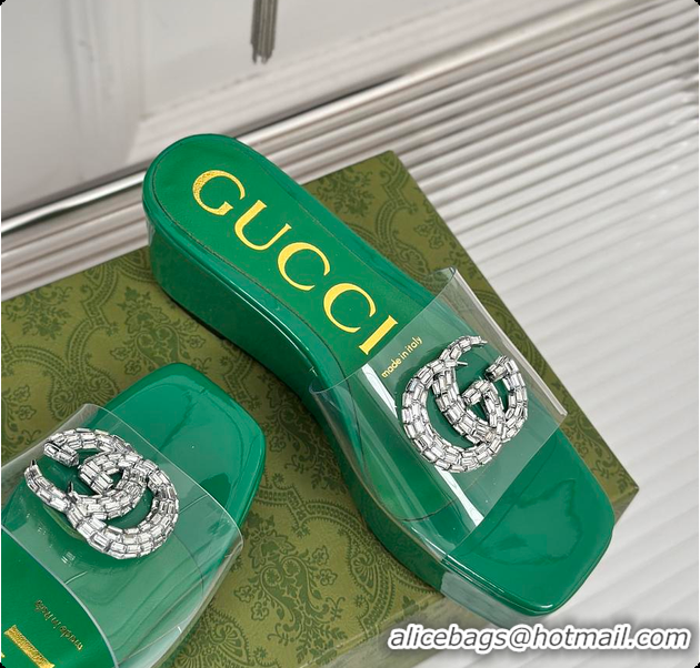 Pretty Style Gucci Crystal-Embellished Transparent High Slides Green 60701603