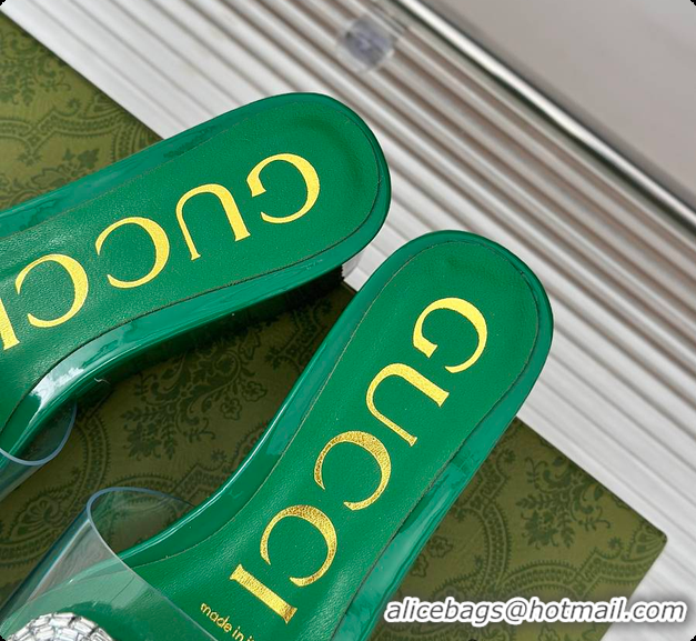 Pretty Style Gucci Crystal-Embellished Transparent High Slides Green 60701603