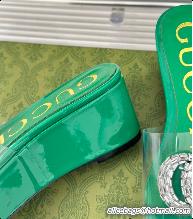Pretty Style Gucci Crystal-Embellished Transparent High Slides Green 60701603