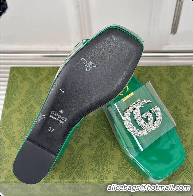Pretty Style Gucci Crystal-Embellished Transparent High Slides Green 60701603