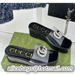 Luxurious Gucci Crystal-Embellished High Slides Black 60701603