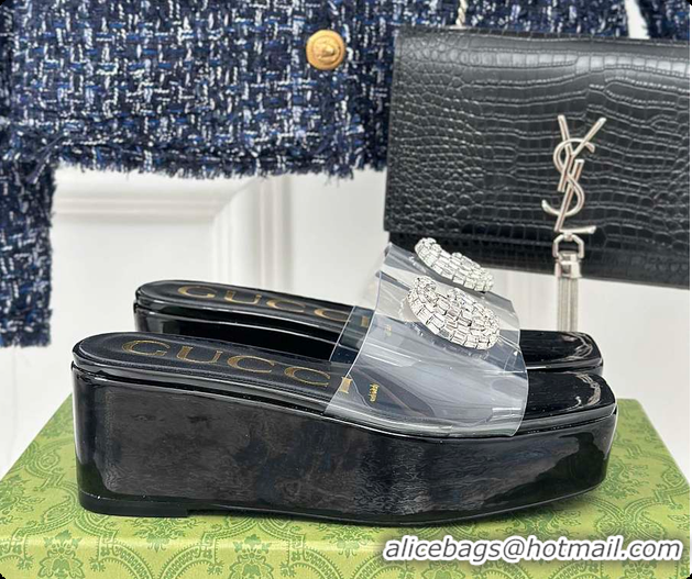 Luxurious Gucci Crystal-Embellished High Slides Black 60701603