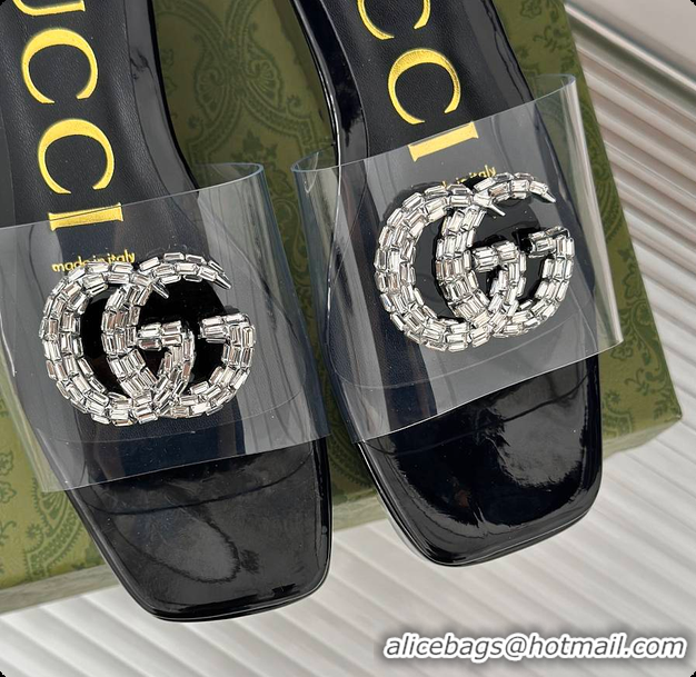 Luxurious Gucci Crystal-Embellished High Slides Black 60701603