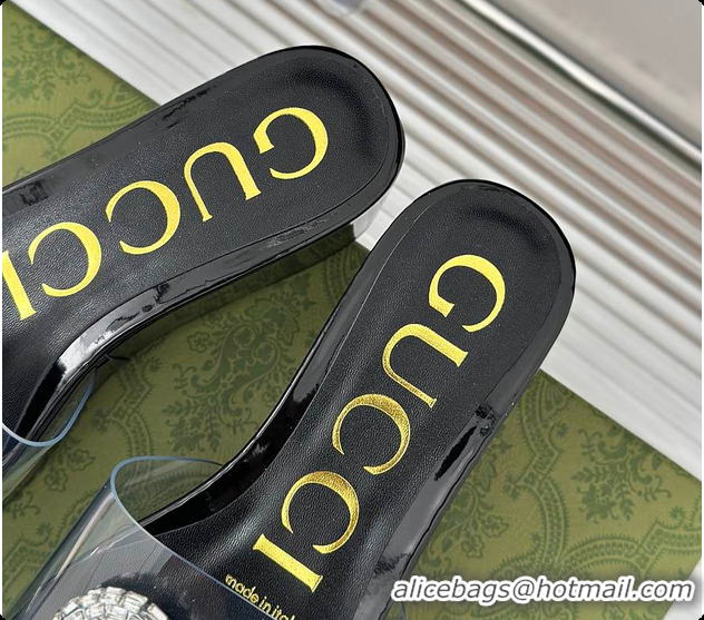 Luxurious Gucci Crystal-Embellished High Slides Black 60701603