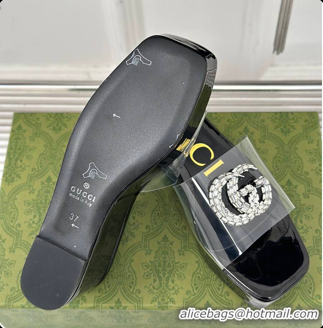 Luxurious Gucci Crystal-Embellished High Slides Black 60701603