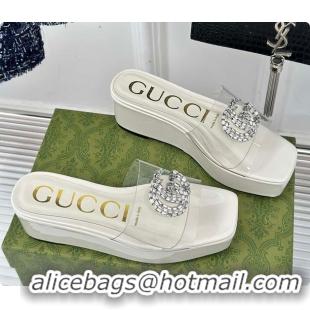 Unique Style Gucci Crystal-Embellished Transparent High Slides White 60701603