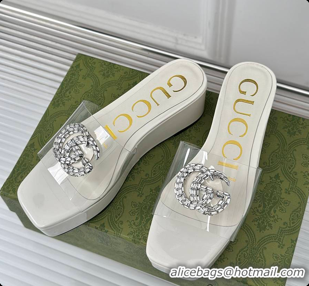 Unique Style Gucci Crystal-Embellished Transparent High Slides White 60701603