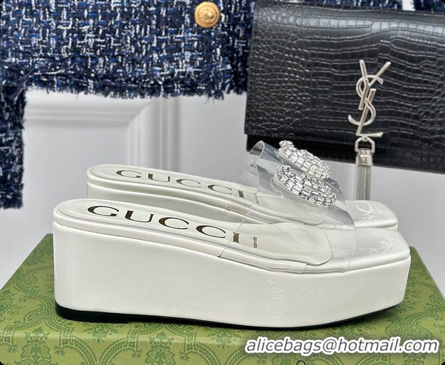 Unique Style Gucci Crystal-Embellished Transparent High Slides White 60701603