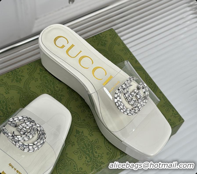 Unique Style Gucci Crystal-Embellished Transparent High Slides White 60701603
