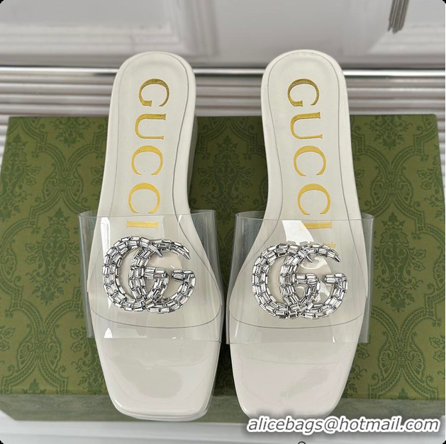 Unique Style Gucci Crystal-Embellished Transparent High Slides White 60701603
