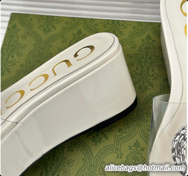 Unique Style Gucci Crystal-Embellished Transparent High Slides White 60701603