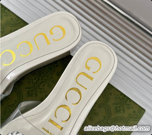 Unique Style Gucci Crystal-Embellished Transparent High Slides White 60701603