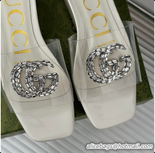 Unique Style Gucci Crystal-Embellished Transparent High Slides White 60701603
