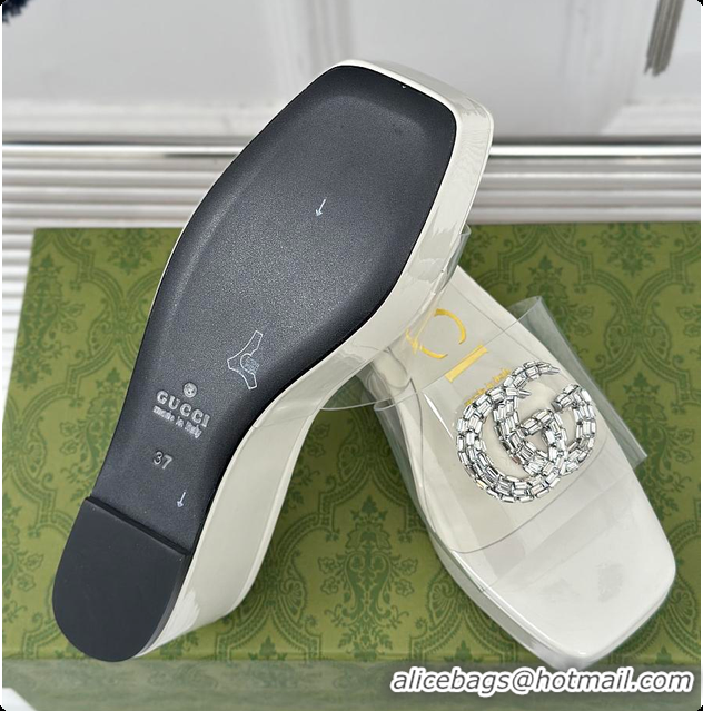 Unique Style Gucci Crystal-Embellished Transparent High Slides White 60701603