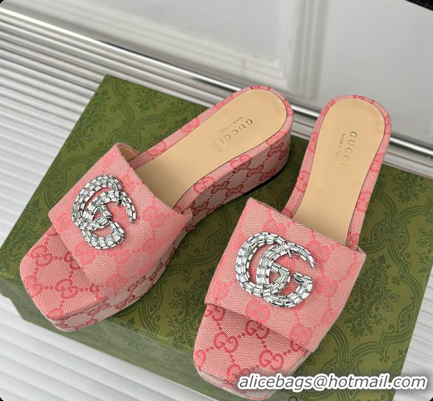 Luxury Cheap Gucci CC Crystal-Embellished High Slides Pink 60701604