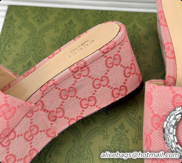 Luxury Cheap Gucci CC Crystal-Embellished High Slides Pink 60701604