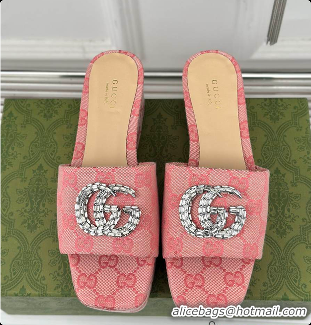 Luxury Cheap Gucci CC Crystal-Embellished High Slides Pink 60701604