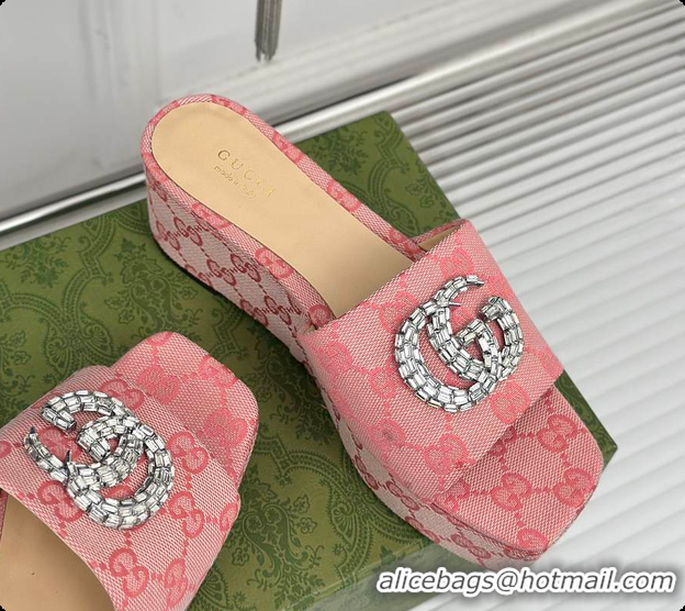 Luxury Cheap Gucci CC Crystal-Embellished High Slides Pink 60701604