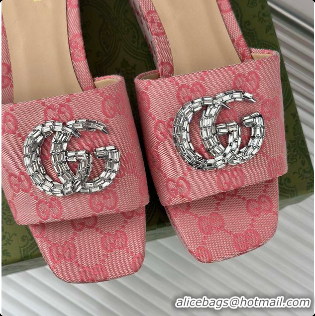 Luxury Cheap Gucci CC Crystal-Embellished High Slides Pink 60701604