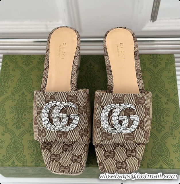 Luxury Gucci CC Crystal-Embellished High Slides Brown 60701604