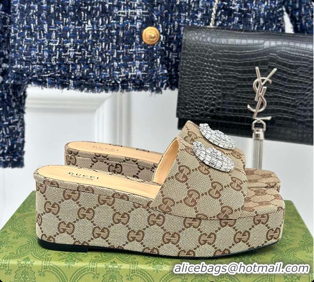 Luxury Gucci CC Crystal-Embellished High Slides Brown 60701604