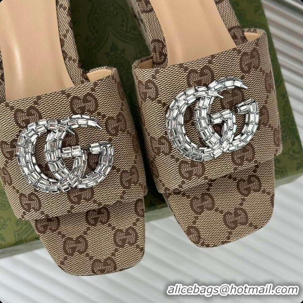 Luxury Gucci CC Crystal-Embellished High Slides Brown 60701604
