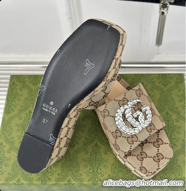 Luxury Gucci CC Crystal-Embellished High Slides Brown 60701604