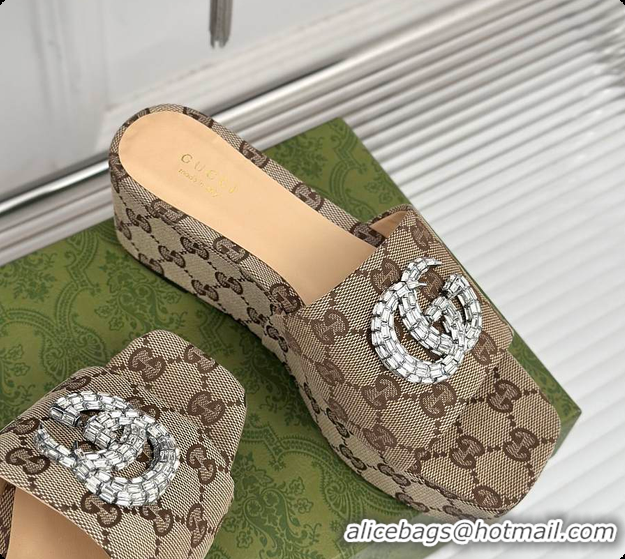 Luxury Gucci CC Crystal-Embellished High Slides Brown 60701604