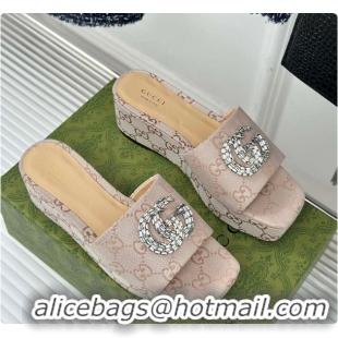 Top Grade Gucci CC Crystal-Embellished High Slides Beige 60701604