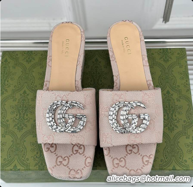 Top Grade Gucci CC Crystal-Embellished High Slides Beige 60701604