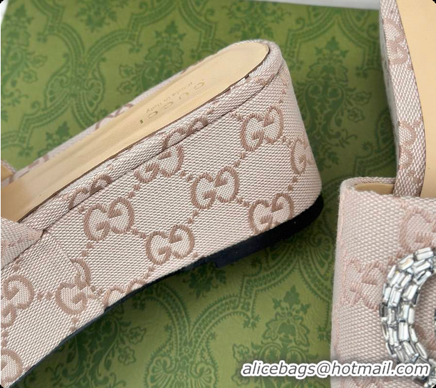 Top Grade Gucci CC Crystal-Embellished High Slides Beige 60701604
