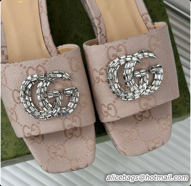 Top Grade Gucci CC Crystal-Embellished High Slides Beige 60701604