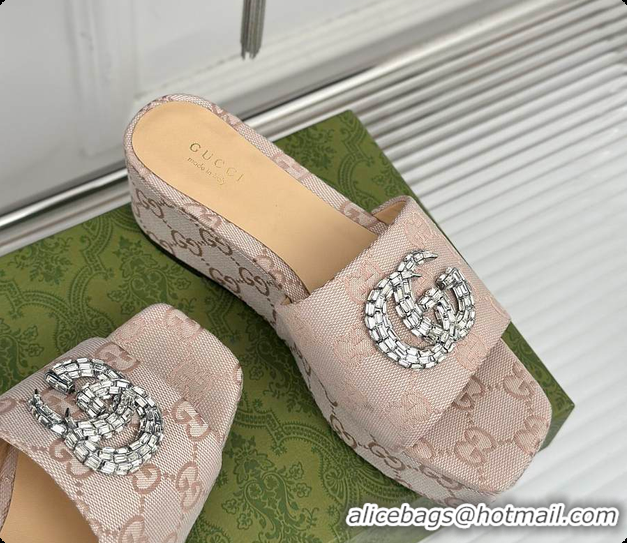Top Grade Gucci CC Crystal-Embellished High Slides Beige 60701604