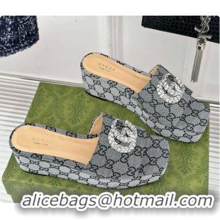 Unique Style Gucci CC Crystal-Embellished High Slides Grey 60701604