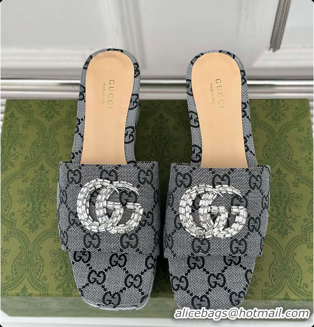 Unique Style Gucci CC Crystal-Embellished High Slides Grey 60701604