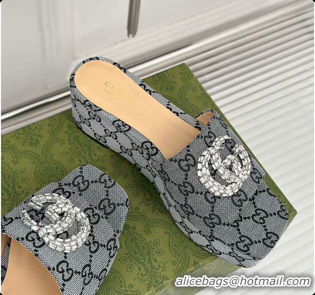 Unique Style Gucci CC Crystal-Embellished High Slides Grey 60701604