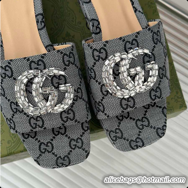 Unique Style Gucci CC Crystal-Embellished High Slides Grey 60701604