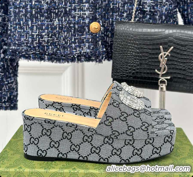 Unique Style Gucci CC Crystal-Embellished High Slides Grey 60701604