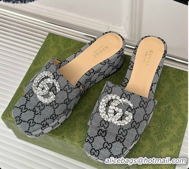 Unique Style Gucci CC Crystal-Embellished High Slides Grey 60701604