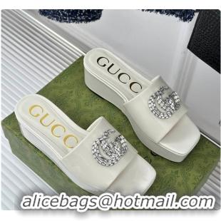 Best Grade Gucci Crystal-Embellished High Slides Full White 60701605