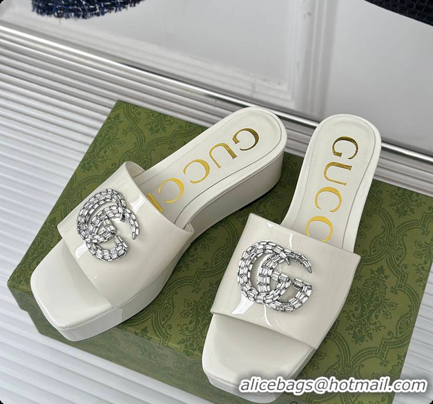 Best Grade Gucci Crystal-Embellished High Slides Full White 60701605