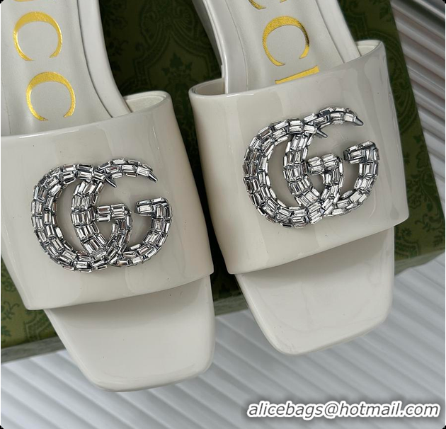 Best Grade Gucci Crystal-Embellished High Slides Full White 60701605
