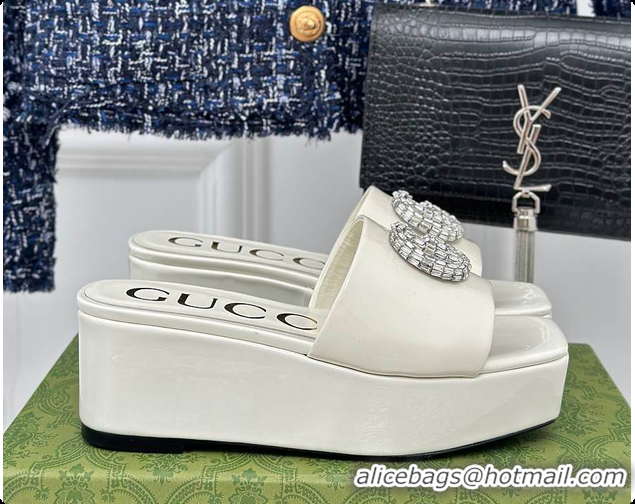 Best Grade Gucci Crystal-Embellished High Slides Full White 60701605