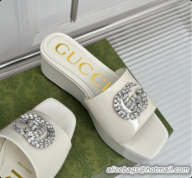 Best Grade Gucci Crystal-Embellished High Slides Full White 60701605